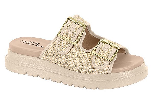 Tamanco Modare Flat Tira Com Fivela Calce Facil Tratorada Natural/Creme