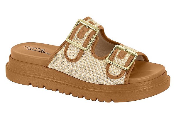 Tamanco Modare Flat Tira Com Fivela Calce Facil Tratorada Natural/Camel