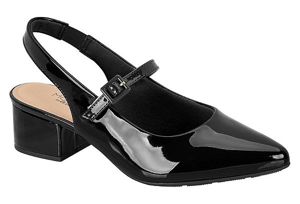 Sapato Modare Salto Bloco Verniz Bico Fino Com Fivela Preto