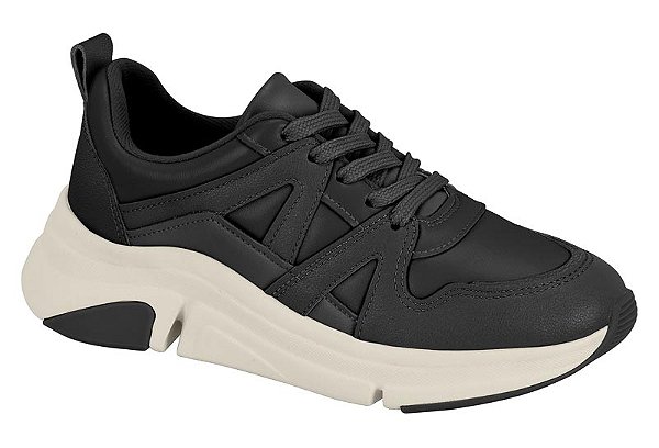 Tenis Modare Conforto Chunky Casual Metalizado Com Cadarço Solado Alto Preto