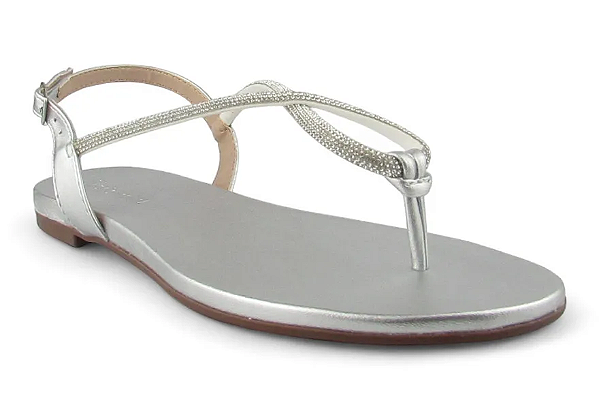 Sandalia Rasteira Maria Isabel Dedinho Com Strass Prata