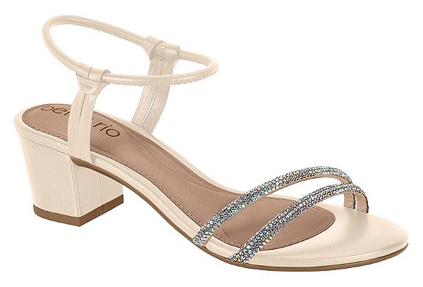 Sandalia Beira Rio Tira Com Strass Calce Facil Salto Bloco Aurora/Borel/Creme