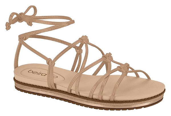 Sandalia Flat Beira Rio Com Tiras E Amarração Nude