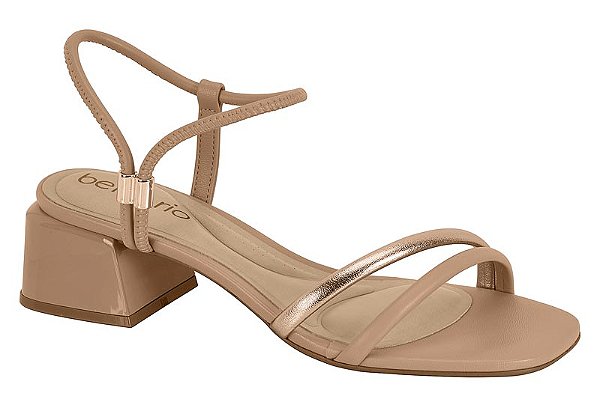 Sandalia Beira Rio Salto Bloco Calce Facil Com Tiras Metalizada Nude/Ouro Rosado