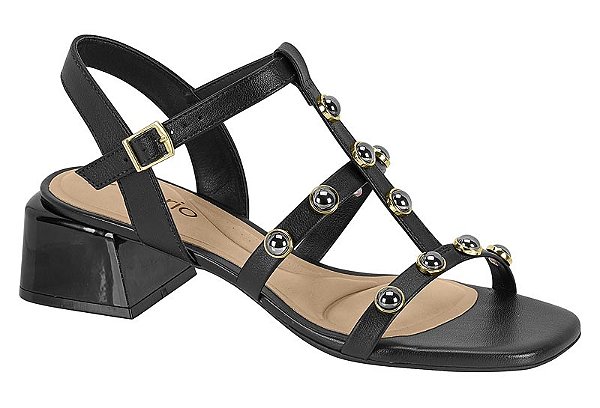 Sandalia Beira Rio Salto Bloco Com Tachas Preto