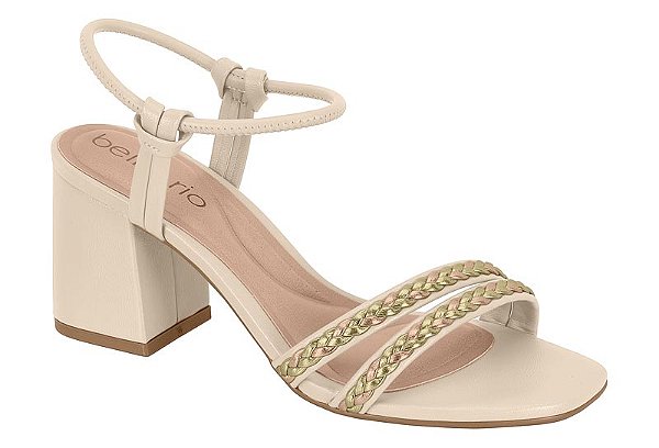 Sandalia Feminina Beira Rio Salto Bloco Com Pedraria Creme