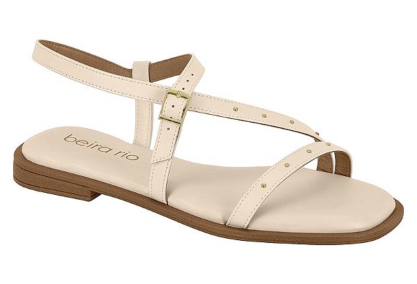 Sandalia Rasteira Beira Rio Com Fivela Creme