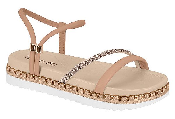 Sandalia Beira Rio Flat Calce Facil Tira Com Strass Nude