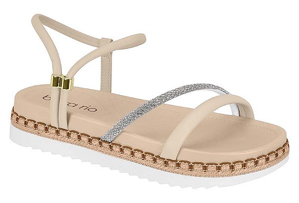 Sandalia Beira Rio Flat Calce Facil Tira Com Strass Creme