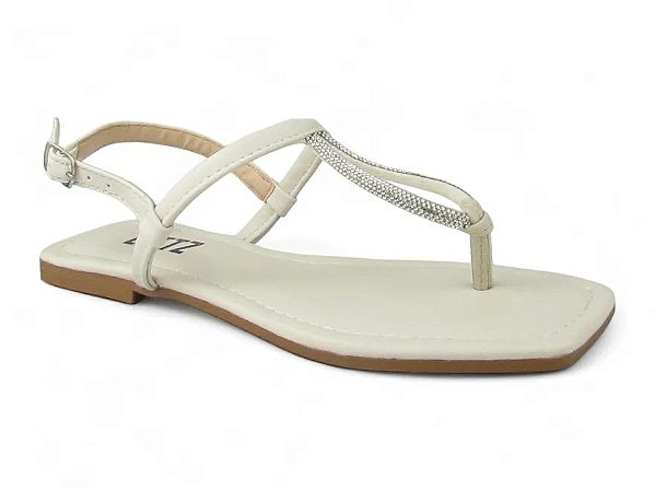 Sandália Rasteira Littz Com Strass Fivela Off White