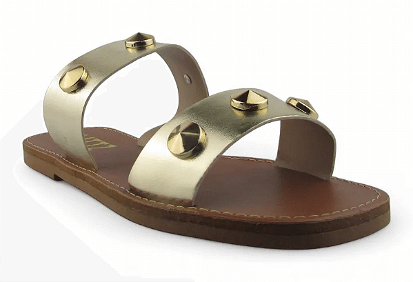 Rasteira Littz 2 Tiras Calce Facil Com Tachas Ouro Light