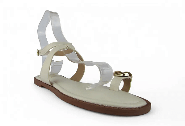 Sandalia Littz Rasteira Adornada Tira Com Fivela Off White