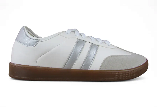Tenis Littz Samba Com Cadarço Casual Urbano Branco/Prata