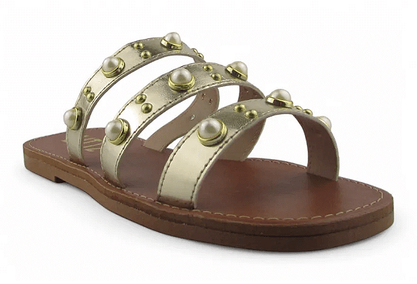 Rasteira Littz Calce Facil 3 Tiras Com Esfera Metalizada Ouro Light