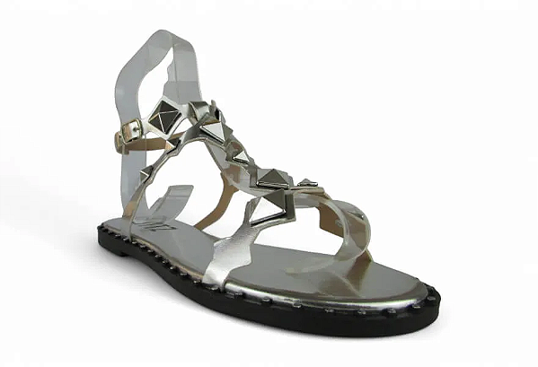 Sandalia Rasteira Littz Com Tiras Spike Metalizada Prata