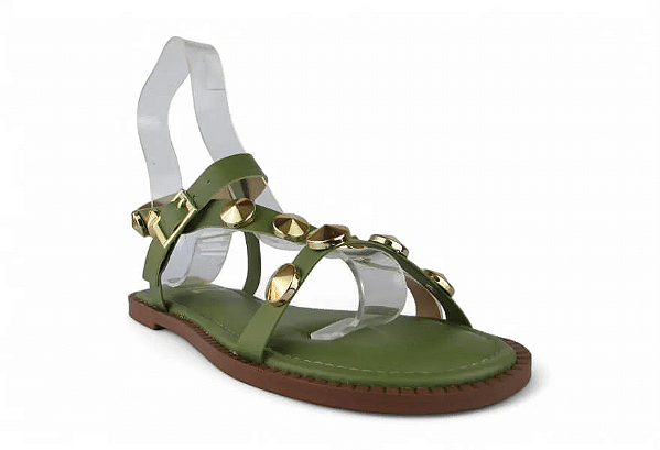 Sandalia Rasteira Littz Fivela Tira Com Tachas Douradas Exercito
