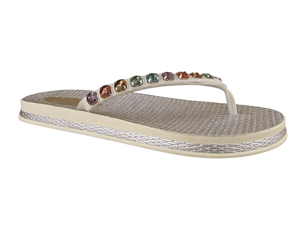 Chinelo Littz Metalizado Tira Pedras Prata