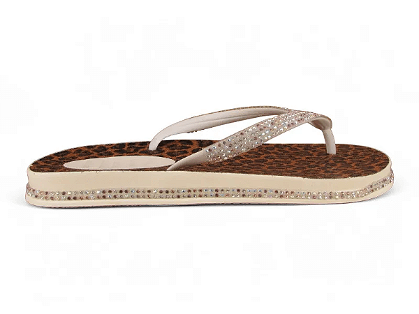 Chinelo Littz Estampa Onça Correia Solado Strass  Off White