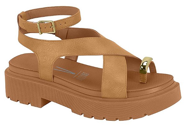 Sandalia Vizzano Flat Tratorada Com Detalhe Dourado Amarração Areia