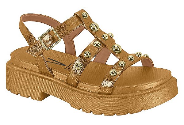 Sandalia Vizzano Papete Metalizada Com Tachas Tratorada Bronze