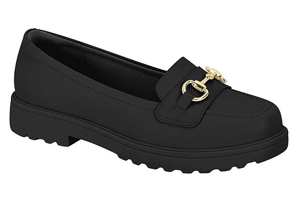 Mocassim Modare Conforto Com Detalhe Dourado Tratorado Preto