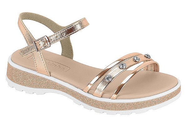 Sandalia Infantil Molekinha Com Glitter E Fivela Ouro Rosado