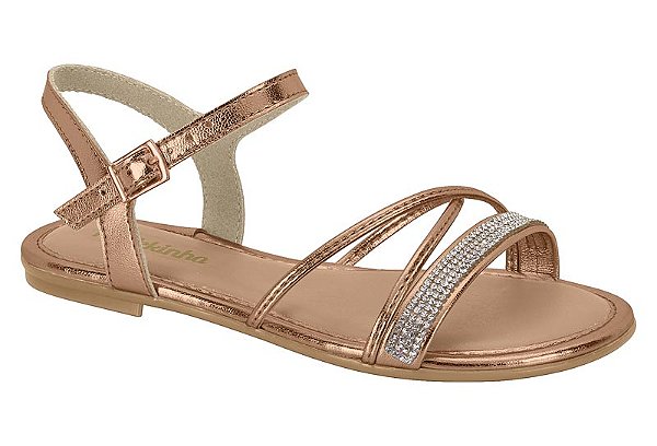 Sandalia Rasteira Infantil Molekinha Com Strass Ouro Rosado