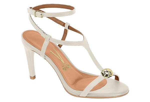 Sandalia Vizzano Salto Fino Tira Com Fivela Com Tacha Dourada Branco Off