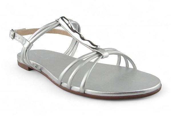 Sandalia Rasteira Maria Isabel Fivela Detalhe Metal Metalizada Prata