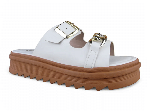 Tamanco Flat Littz Com Fivela Com Corrente Dourada Calce Facil Off White