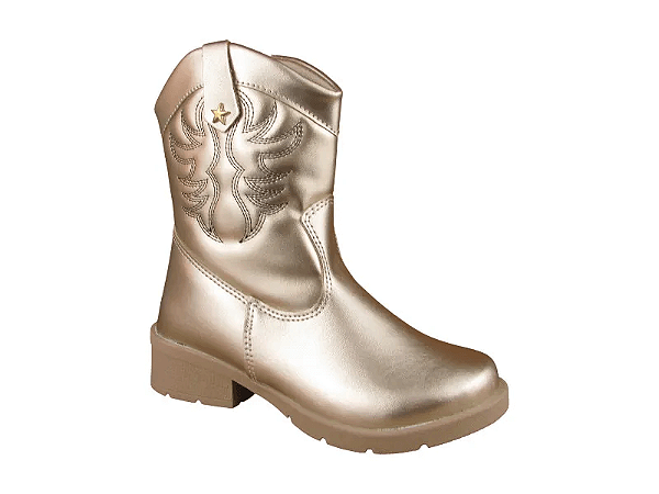 Bota Texana Fuffy Zíper Salto Bloco Ouro