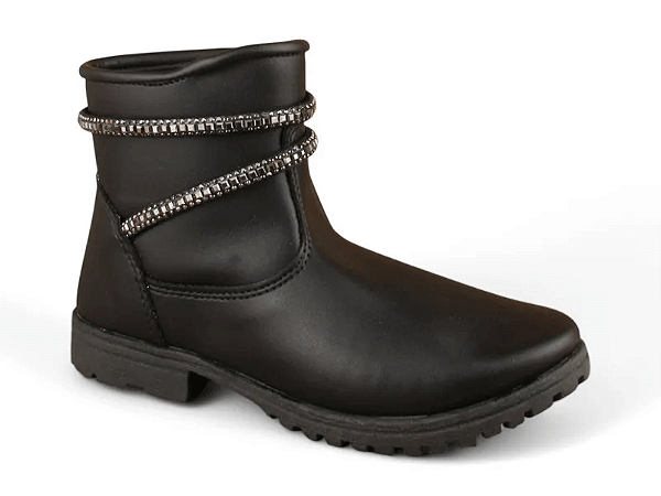 Bota Infantil Ziper Montaria Fuffy Tira Com Pedraria Preto