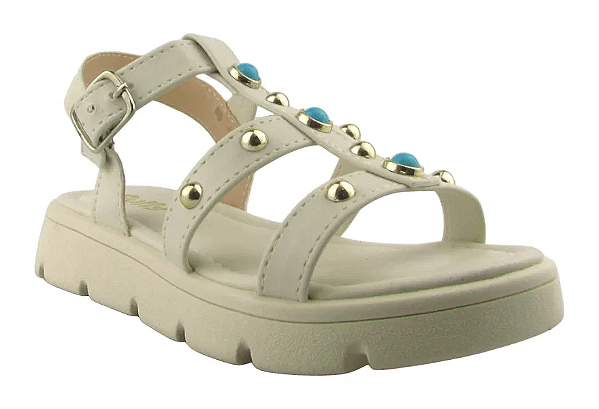 Sandalia Infantil Fuffy Com Tachas Douradas E Perolas Off White