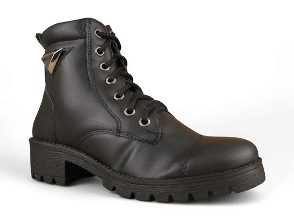 Bota Coturno Donna Lolita Com Detalhe Dourado Preto