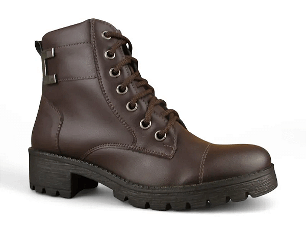 Bota Coturno Donna Lolita Detalhe Prateado Com Cadarço Cafe