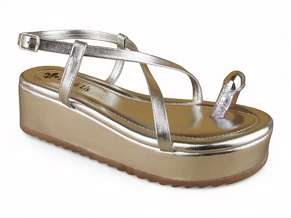 Sandalia Flat Flor De Lis Fivela Metalizada Com Adorno Prata