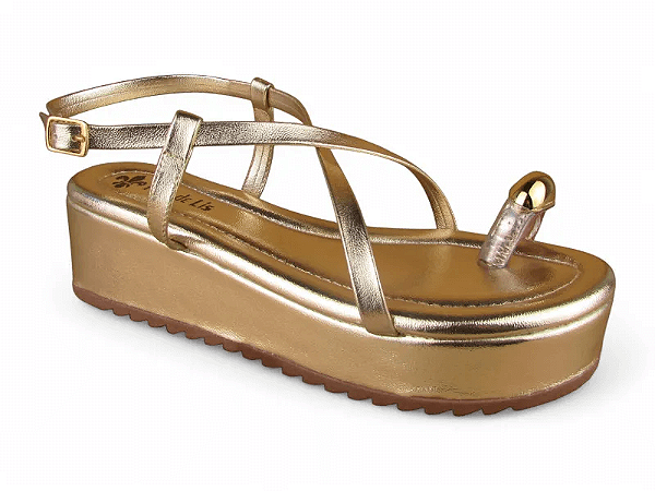 Sandalia Flat Flor De Lis Fivela Metalizada Com Adorno Ouro Light