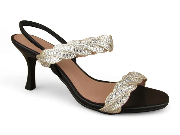 Sandalia Via Scarpa Salto Fino Tira Com Pedras Calce Facil Preto