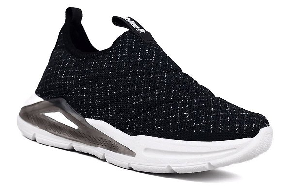 Tênis Meia Infantil Anninha Glitter Calce Fácil Com Led Preto