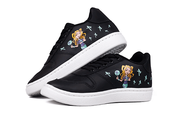 Tênis Infantil Casual Anninha Cadarço Com Recortes Preto