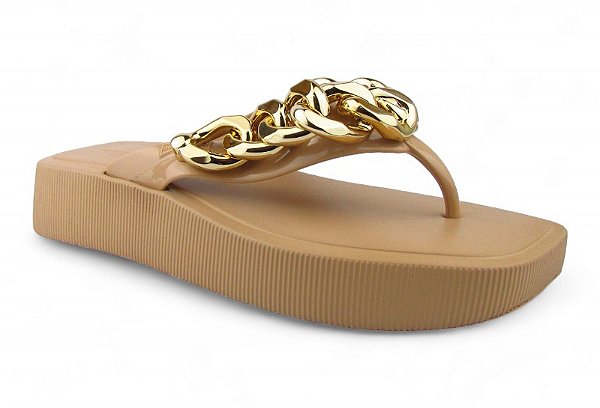 Chinelo Petite Jolie Flatform Bico Quadrado Correia Com Corrente Avela