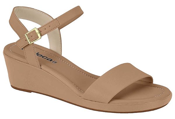 Sandalia Moleca Salto Anabela Tira Lisa Com Fivela Nude