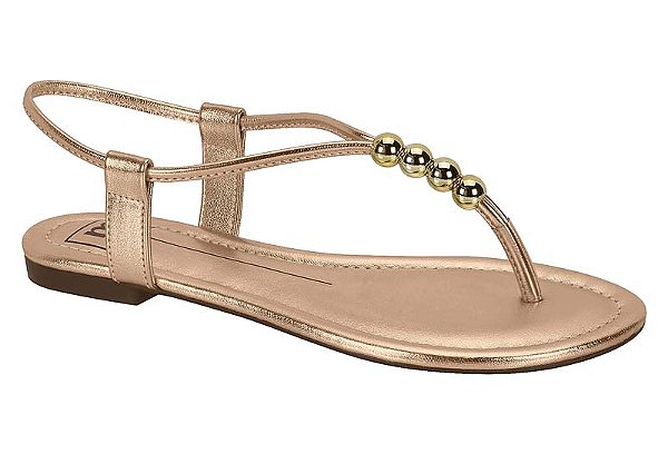 Sandalia Moleca Rasteira Calce Facil Tira Com Esferas Ouro Rosado