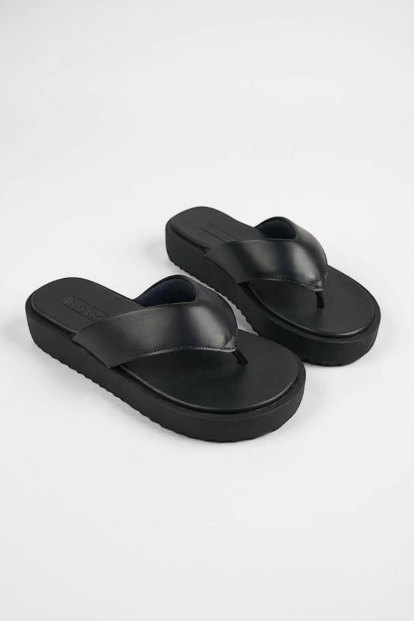 Tamanco Moleca Flatform Chinelo Solado Alto Calce Facil Preto
