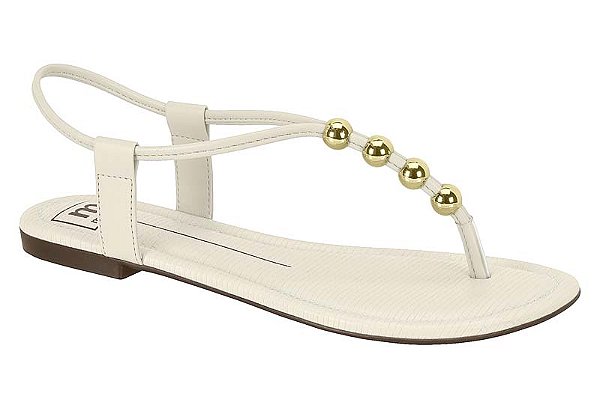 Sandalia Moleca Rasteira Calce Facil Tira Com Esferas Branco Off