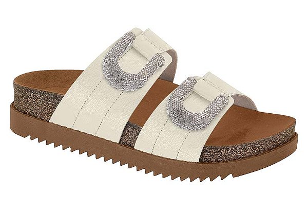 Sandalia Papete Moleca 2 Tiras Com Detalhe De Strass Calce Facil Branco Off