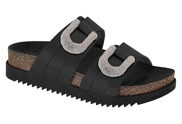 Sandalia Papete Moleca 2 Tiras Com Detalhe De Strass Calce Facil Preto
