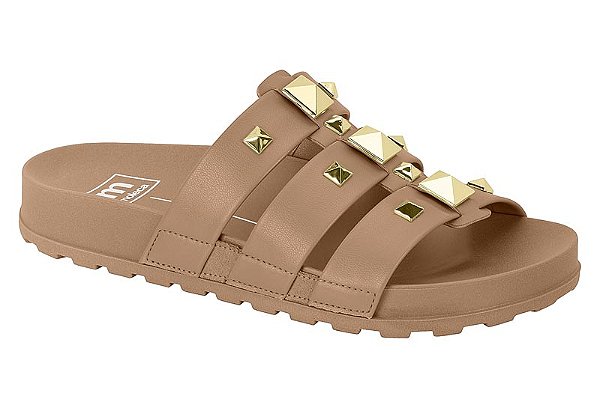 Sandalia Papete Moleca 3 Tiras Com Spike Piramide Nude