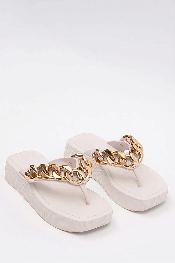 Chinelo Petite Jolie Flatform Bico Quadrado Correia Com Corrente White