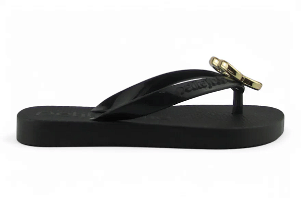 Chinelo Infantil Petite Jolie Fresh Tira Lisa Com Detalhe Dourado Preto